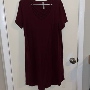 Cotton dress with crossed neckline and POCKETS